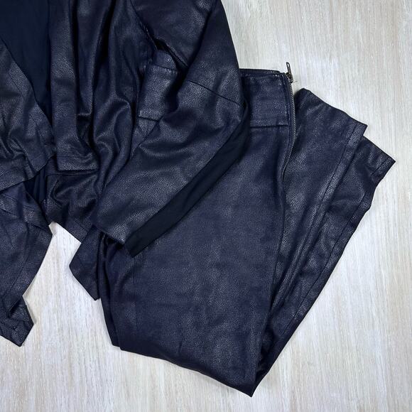 ABS Platinum Faux Leather Draped Long Sleeve Jacket & Pants Set Medium 8 - Picture 2 of 15